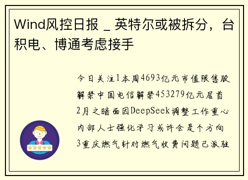 Wind风控日报 _ 英特尔或被拆分，台积电、博通考虑接手