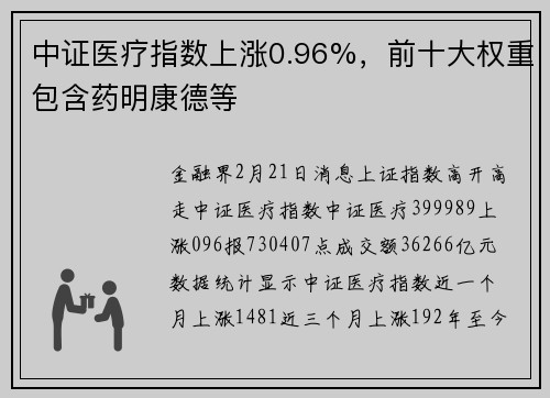 中证医疗指数上涨0.96%，前十大权重包含药明康德等