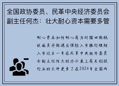 全国政协委员、民革中央经济委员会副主任何杰：壮大耐心资本需要多管齐下