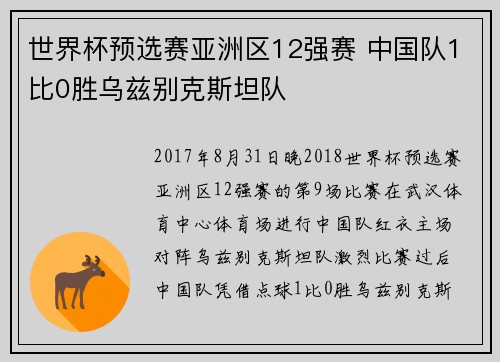 世界杯预选赛亚洲区12强赛 中国队1比0胜乌兹别克斯坦队