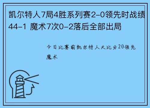 凯尔特人7局4胜系列赛2-0领先时战绩44-1 魔术7次0-2落后全部出局